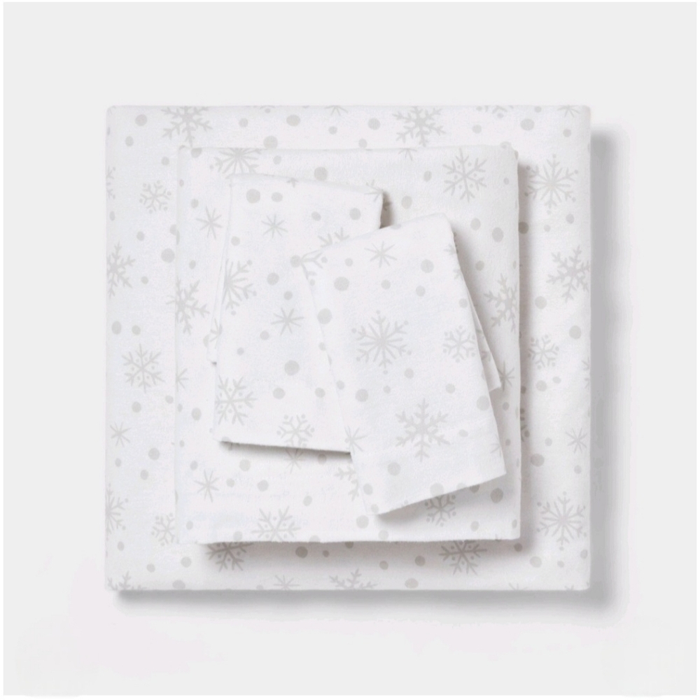 Wondershop Twin Christmas Flannel Sheet Set Ivory Snowflake